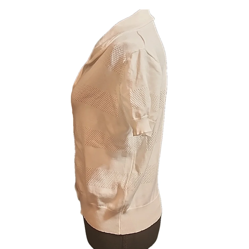 Cream Short-Sleeve Knit Cardigan Sweater - Picture 5 of 8